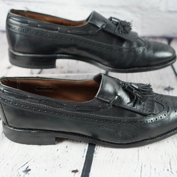 Allen Edmonds Arlington Black Leather 10.5 Mens Shoe Wingtip Brogues Tassels USA - Picture 2 of 16